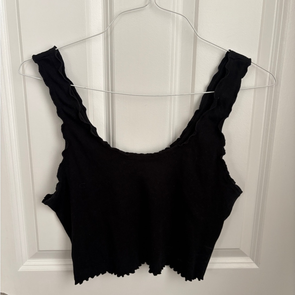 ASOS Ribbed Baddie Grunge Scallop Edge Crop Tank Top Black Whimsigoth